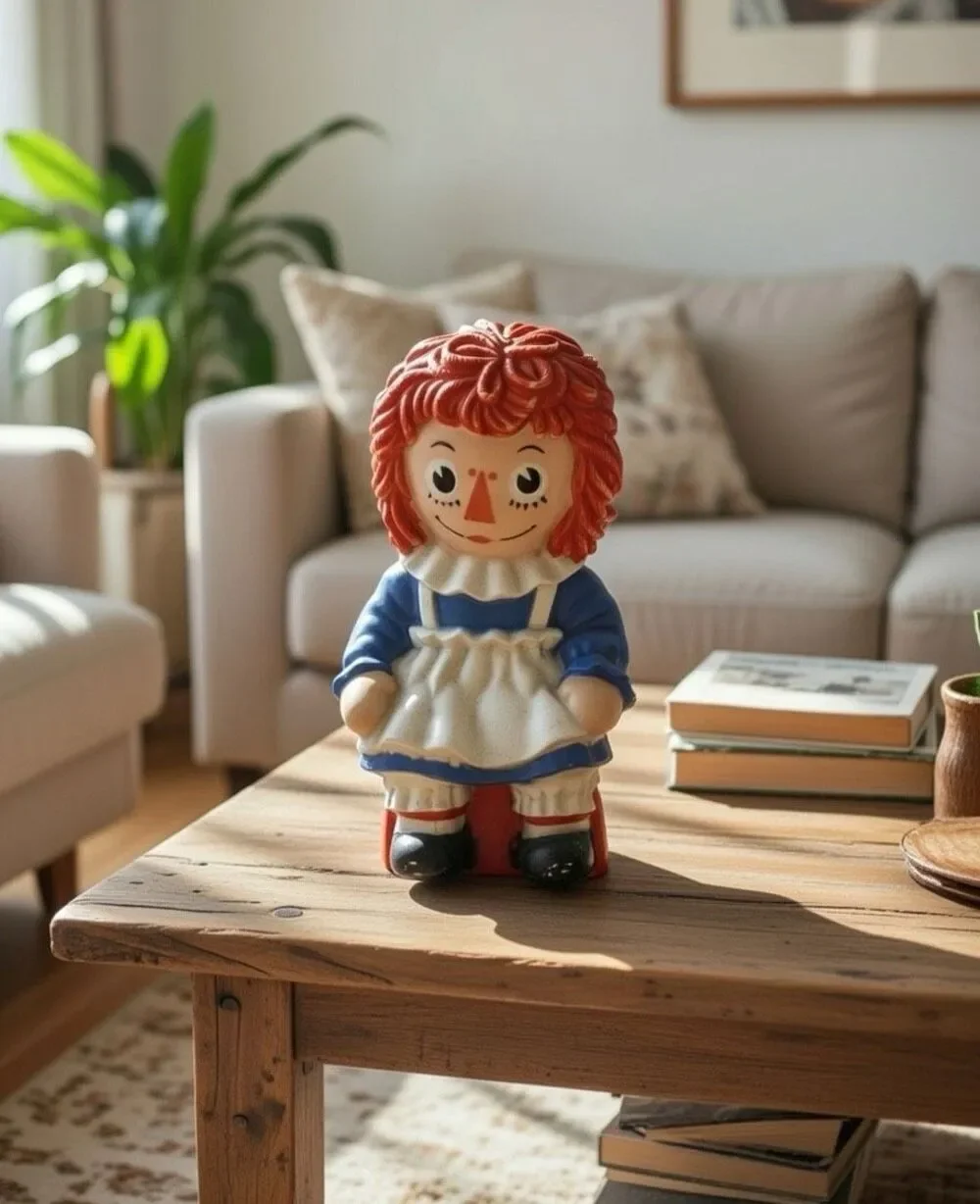 Vintage 1972 RAGGEDY ANN Plastic Piggy Bank BOBBS MERRILL MY TOY CO. Large 10.5